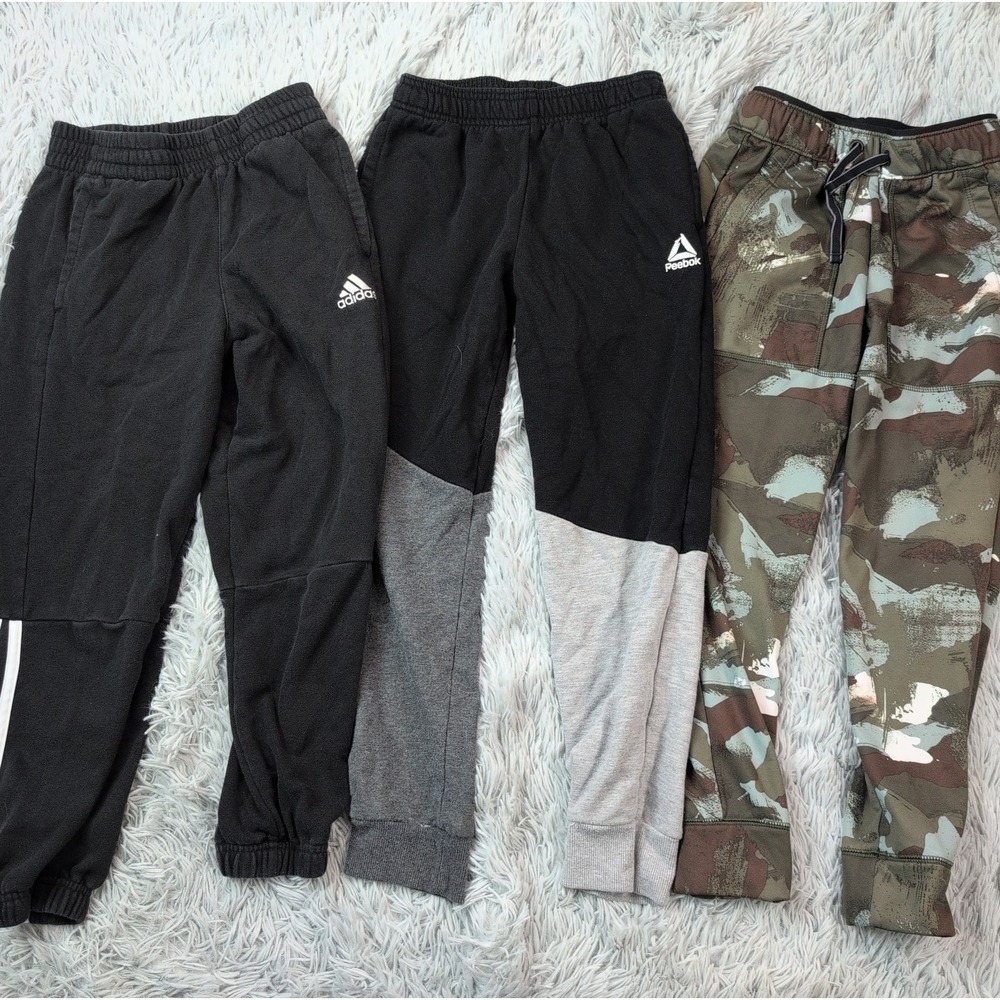 Lot Of 3 Sweatpants Boys 8 Camo Adidas Reebok Athletic Pockets